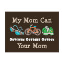 Mom Outswim Outbike Outrun Triathlon Postcard by RunnerTeesGifts Mom Outswim Outbike Outrun Triathlon Postcard