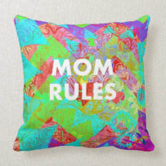 MOM RULES Colorful Floral Mothers Day gifts teal Pillows