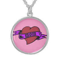 Mom Tattoo Heart Sterling Silver Necklace Pink