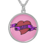 Mom Tattoo Heart Sterling Silver Necklace Pink