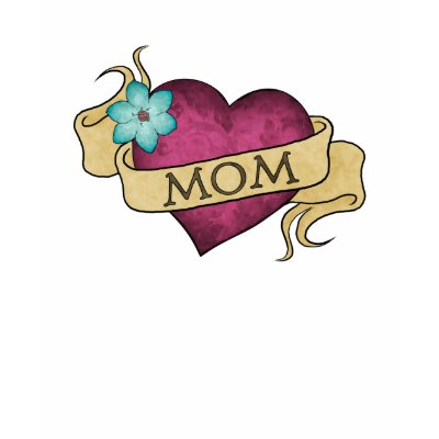 Tattoo inspired design featuring a Mom banner with a heart and flower.