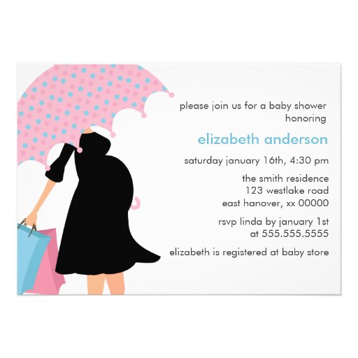 Mom Under Umbrella Baby Shower Invitations