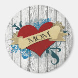 "MOM" Vintage Tattoo on Wooden Plank Fridge Magnets