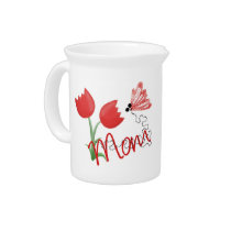 Mom With REd Tulip and Butterfly Beverage Pitcher