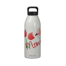 Mom With REd Tulip and Butterfly Drinking Bottles