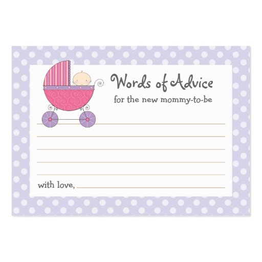 Mommy Advice Card Baby Shower Carriage | Pink Business Card Templates (front side)