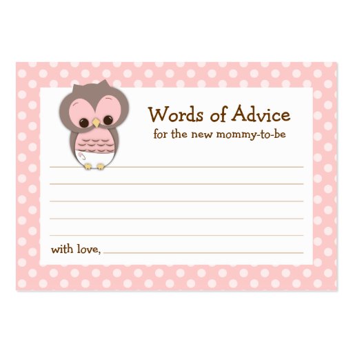 Mommy Advice Card Owl Baby Shower | Pink Business Card (front side)