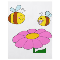 mommy and baby bee flying over flower cartoon flyer design