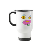 mommy and baby bee flying over flower cartoon coffee mugs