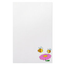 mommy and baby bee flying over flower cartoon stationery paper