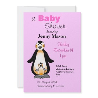 Mommy and baby penguin, baby shower invitation