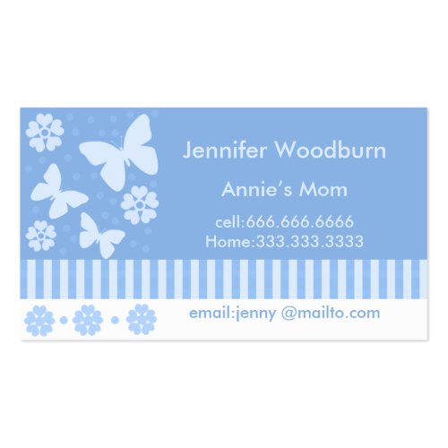 Mommy Business Cards - Blue Butterflies Flowers