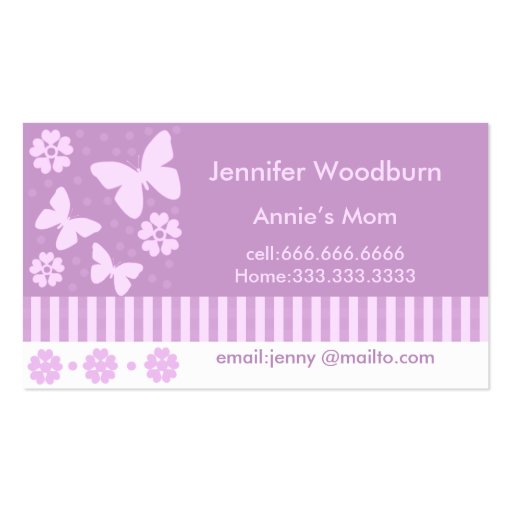 Mommy Business Cards -Lavender Butterflies Flowers (front side)