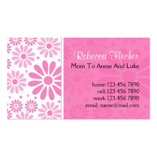 Mommy  Business Cards - Pink Flowers (front side)