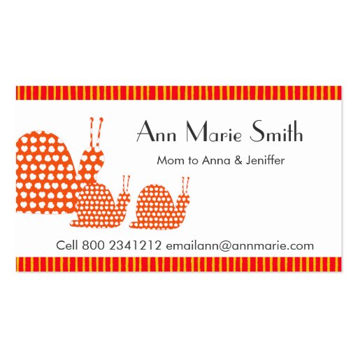 Mommy Calling Card Cute Snails Business Card Templates (front side)