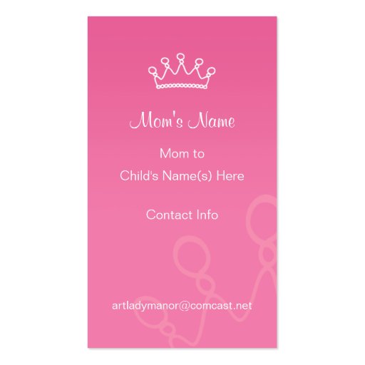Mommy Calling Card - Pink Crown Profile Card Business Card Template (front side)