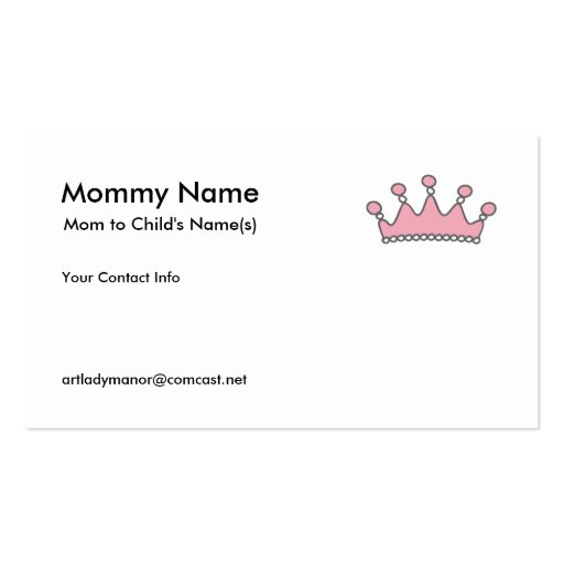 Mommy Calling Card - Pink Tiara Business Card (front side)