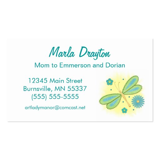 Mommy Calling Card - spring butterfly and flowers Business Cards (front side)