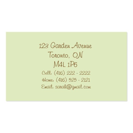 Mommy Calling Cards Business Card (back side)