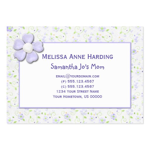 Mommy Calling Cards Tiny Purple Flowers Business Card (front side)