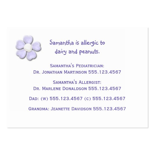 Mommy Calling Cards Tiny Purple Flowers Business Card (back side)