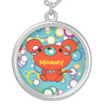 Mommy Cartoon Kitty on Colored Circles Necklace