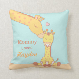 Mommy Giraffe and Baby Calf Nursery Room Decor Throw Pillow