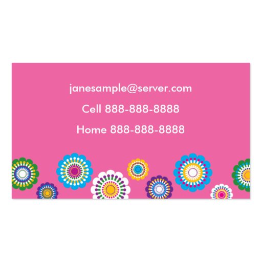 Mommy information card in pink business card templates (back side)