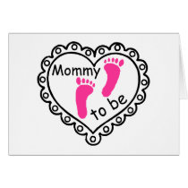 Mommy To Be Pink Girl Footprints Heart Cards