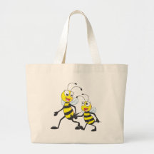 Mommy Walking with Child Cartoon Bees Canvas Bag