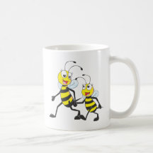 Mommy Walking with Child Cartoon Bees Coffee Mugs