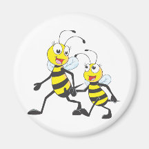 Mommy Walking with Child Cartoon Bees Magnets