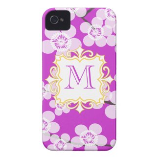 Momogram Purple with Cherry Blossoms iPhone case Iphone 4 Tough Covers