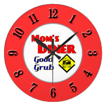Mom's Diner Retro Red Kitchen Clock wall clocks