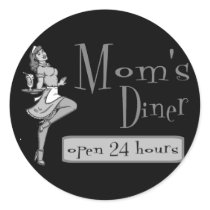 Mom's Diner Retro Waitress Black & White Sticker