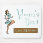 Mom's Diner Retro Waitress Brunette Mousepad