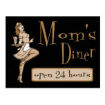 Mom's Diner Retro Waitress Sepia Orange Brown Post Card
