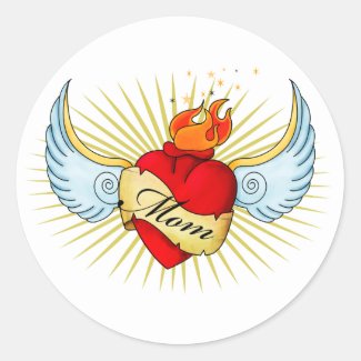 Mom's Heart Round Stickers