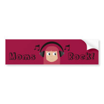 Moms Rock! Cute Cartoon Redhead Mom & Headphones Bumper Sticker