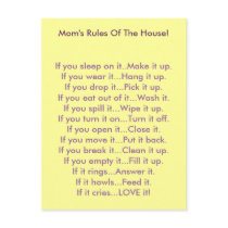 Mom's Rules Of The House Post Card