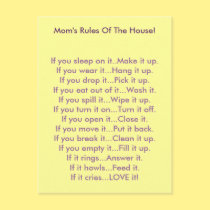 Mom's Rules Of The House postcards