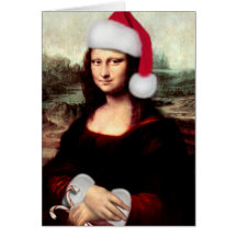 Mona Lisa Wearing a Santa Hat (Add Your Text) Greeting Cards