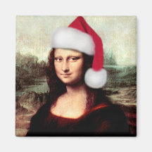 Mona Lisa Wearing a Santa Hat (Add Your Text) Magnets