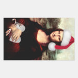 Mona Lisa Wearing a Santa Hat (Add Your Text) Rectangular Sticker