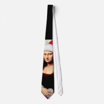 Mona Lisa Wearing a Santa Hat (Add Your Text) Neck Tie