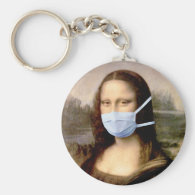 Mona Lisa with Mask Basic Round Button Keychain