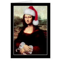 Mona Lisa's Christmas Santa Hat Greeting Card