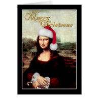 Mona Lisa's Christmas Santa Hat Greeting Card