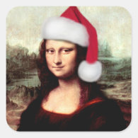 Mona Lisa's Christmas Santa Hat Square Sticker