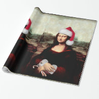 Mona Lisa's Christmas Santa Hat Wrapping Paper